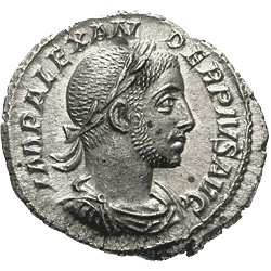 ALEXANDER SEVERUS, 222-235 AD. Denarius, Rome, 231 AD, Roman Imperial Coinage (Front side)